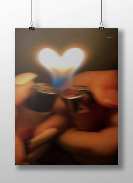 Two lighters with flames forming a heart shape Main Subject: Two lighters with flames forming a heart shape Matte BoizzBoard