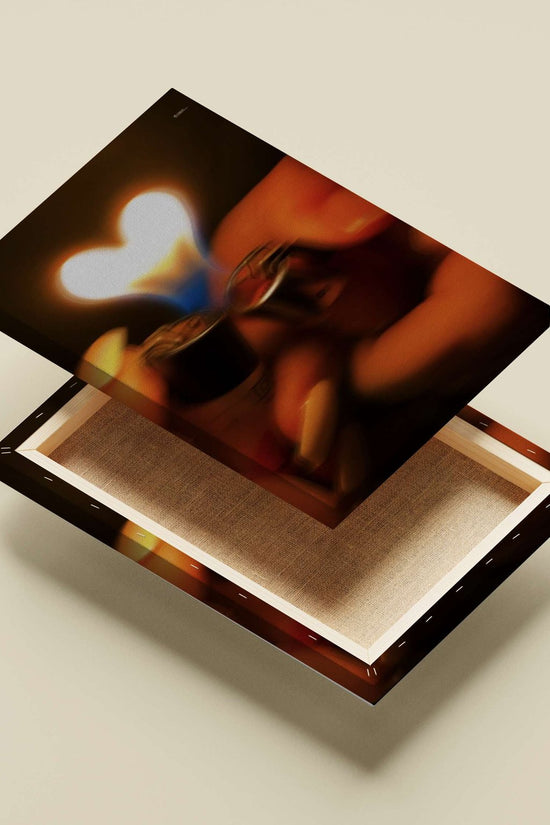 Two lighters with flames forming a heart shape Main Subject: Two lighters with flames forming a heart shape Canvas wall art
