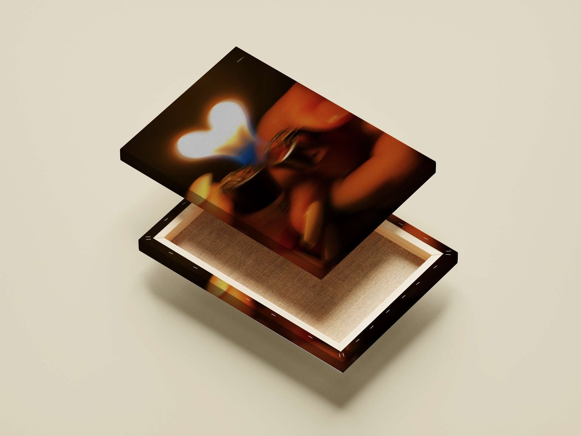 Two lighters with flames forming a heart shape Main Subject: Two lighters with flames forming a heart shape Canvas wall art