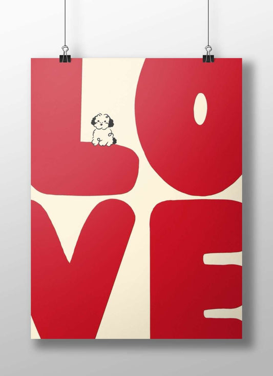 A small white puppy with black ears Main Subject: A small white puppy with black ears Matte BoizzBoard rigid print — Art