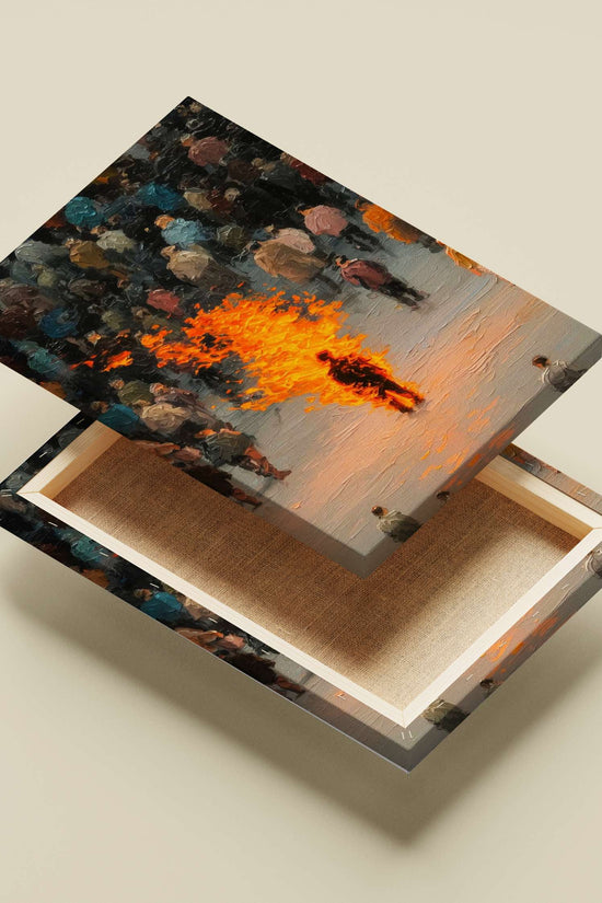 Human figure engulfed in flames Flames Of Rebellion Expressionist Oil Painting Poster – Urban Crowd
