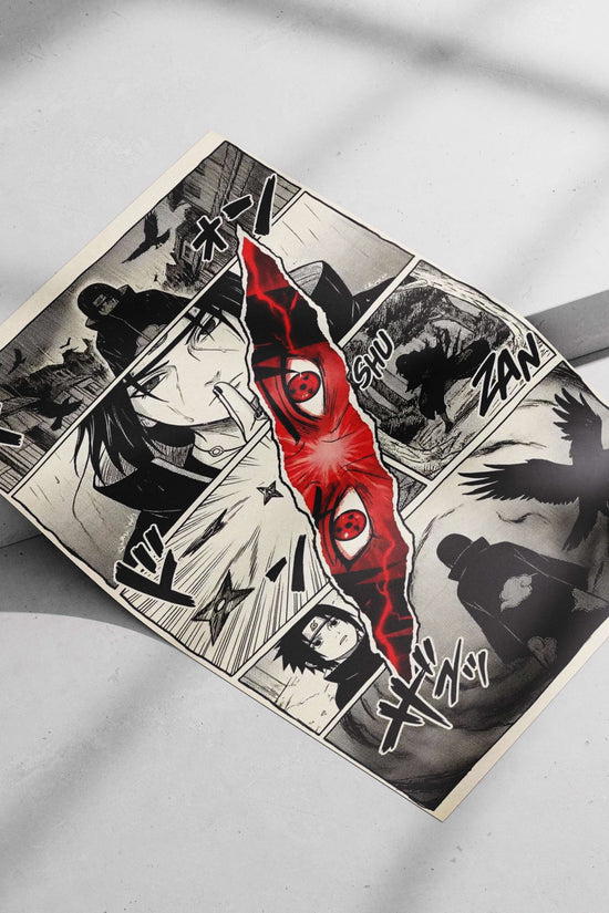 Itachi Uchiha, Sasuke Uchiha Naruto Shippuden Itachi Uchiha Sharingan Eye High-Contrast B&W Manga Poster –