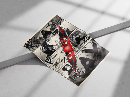 Itachi Uchiha, Sasuke Uchiha Naruto Shippuden Itachi Uchiha Sharingan Eye High-Contrast B&W Manga Poster –