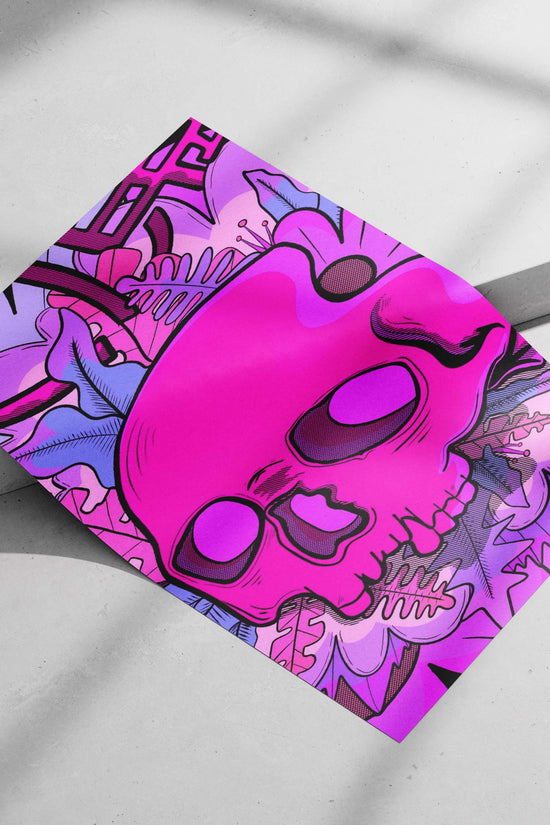 Stylized pink skull with comic book line art, resembling Candy Skull aesthetic Candy Skull Stylized