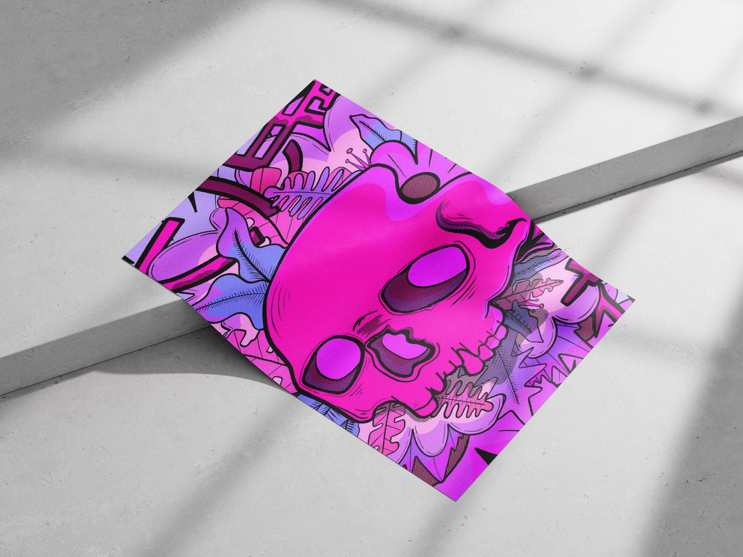 Stylized pink skull with comic book line art, resembling Candy Skull aesthetic Candy Skull Stylized
