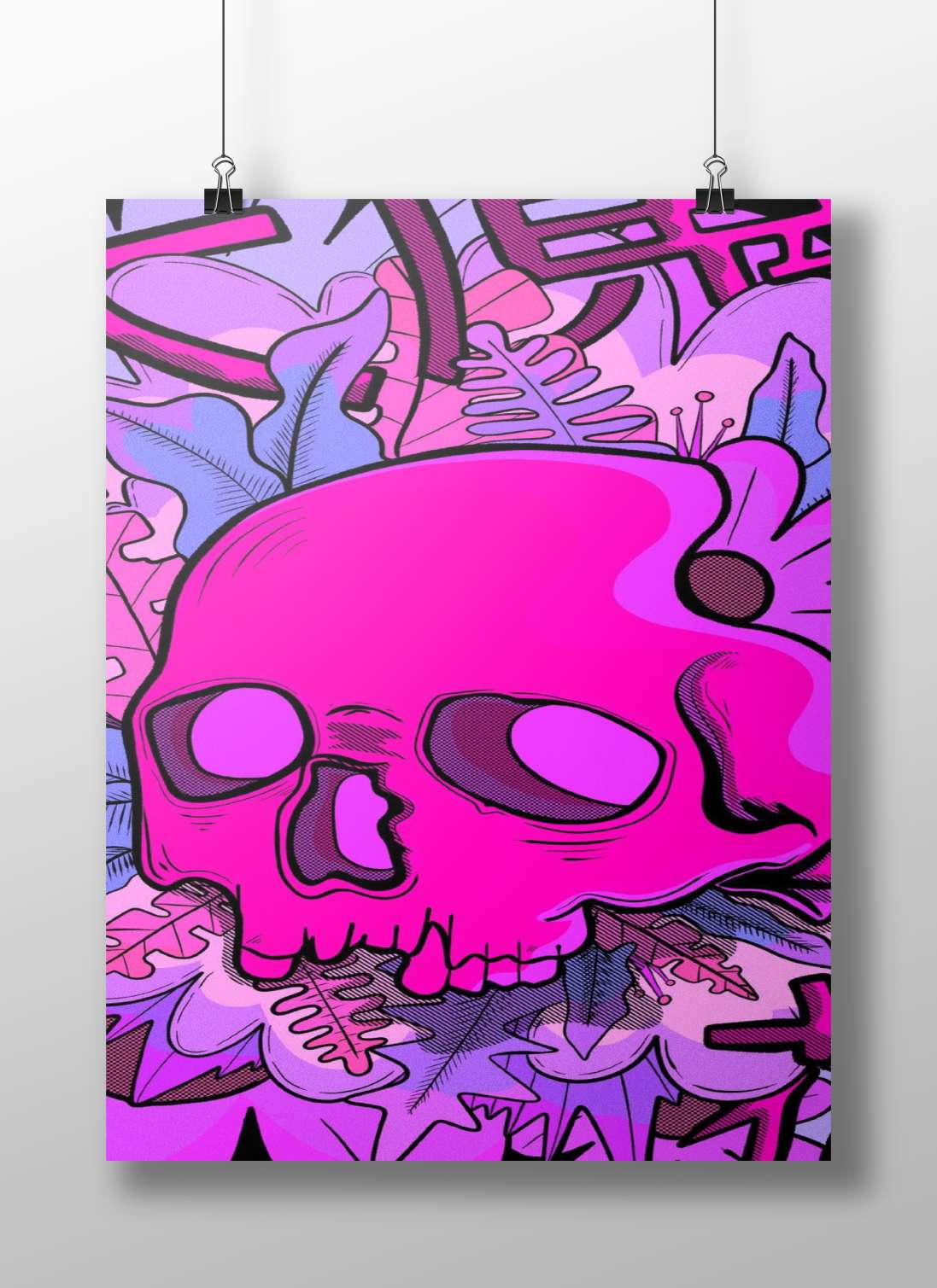 Stylized pink skull with comic book line art, resembling Candy Skull aesthetic Candy Skull Stylized
