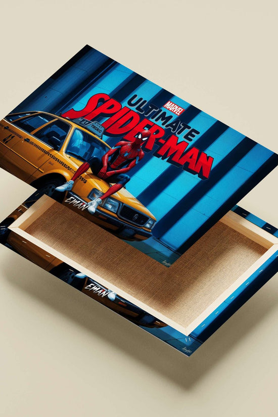 Spider-Man (Marvel's Ultimate Spider-Man) with a yellow New York taxi Main Subject: Spider-Man (Marvel's Ultimate