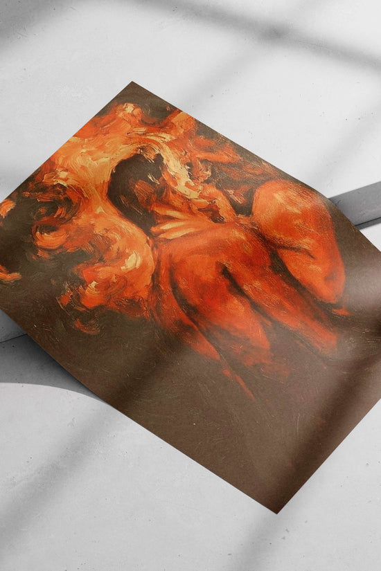 Woman in a flowing orange-red garment Priyanka Chopra Joyotee Expressionist Oil Painting Wall Art –