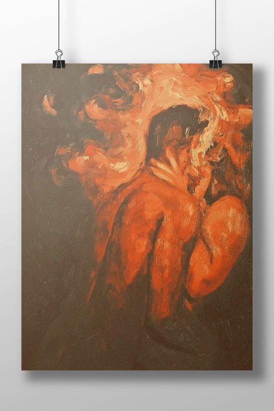 Woman in a flowing orange-red garment Priyanka Chopra Joyotee Expressionist Oil Painting Wall Art –