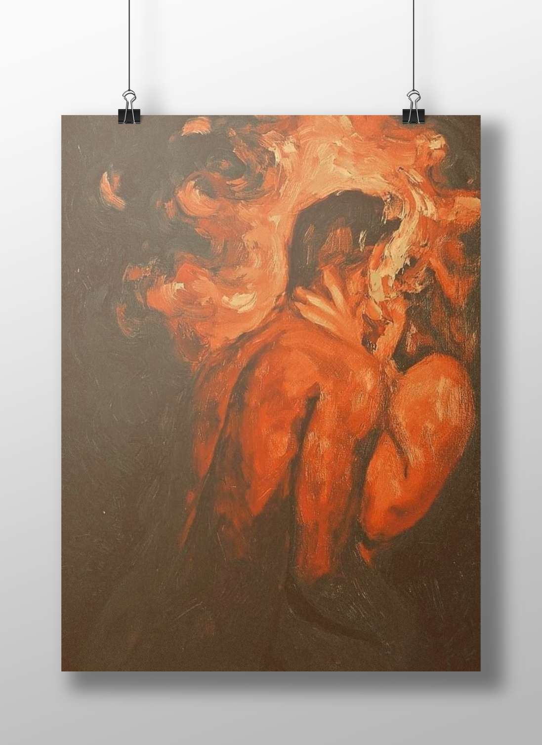Woman in a flowing orange-red garment Priyanka Chopra Joyotee Expressionist Oil Painting Wall Art –