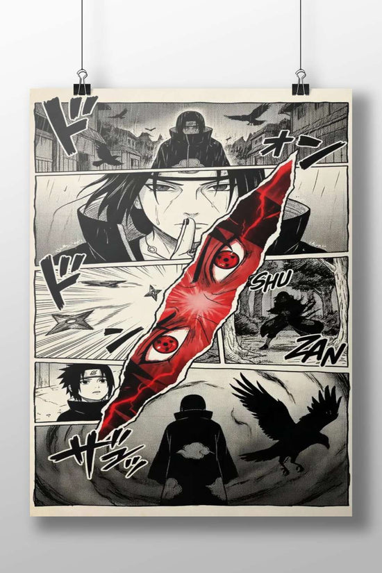 Itachi Uchiha, Sasuke Uchiha Naruto Shippuden Itachi Uchiha Sharingan Eye High-Contrast B&W Manga Poster –