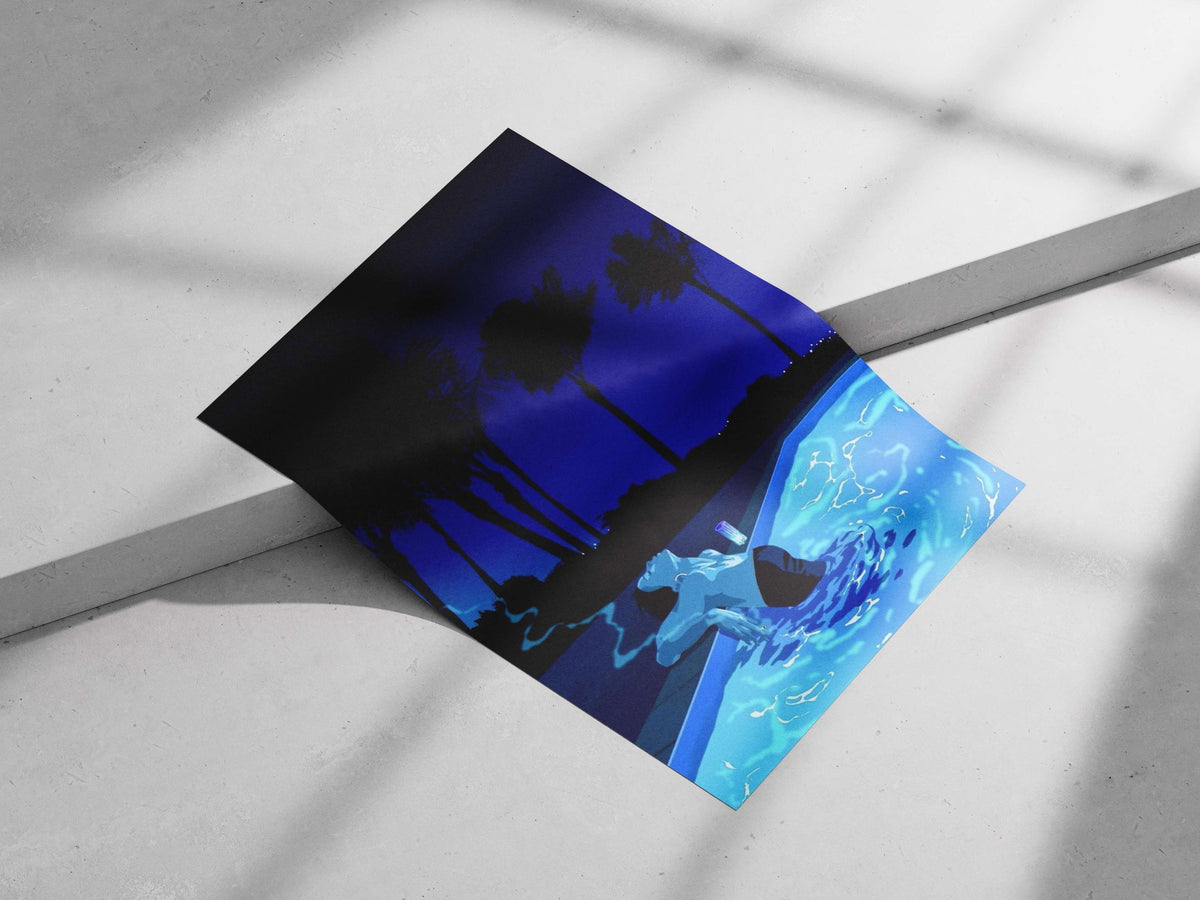 Anonymous Poolside Figure Night Pool Minimalist Poster – Contemporary Relaxation Wall Art