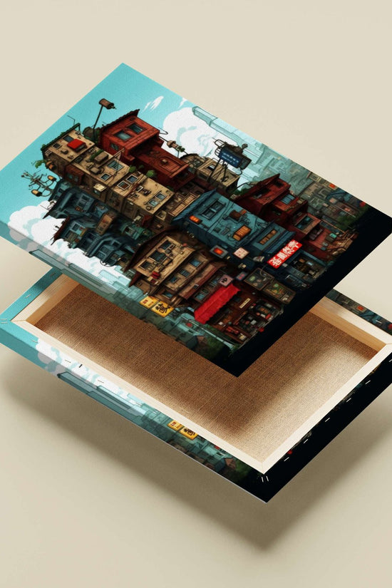 Stacked urban building complex with Chinese signage Tokyo Skyscrapers - Modern Metropolis Poster