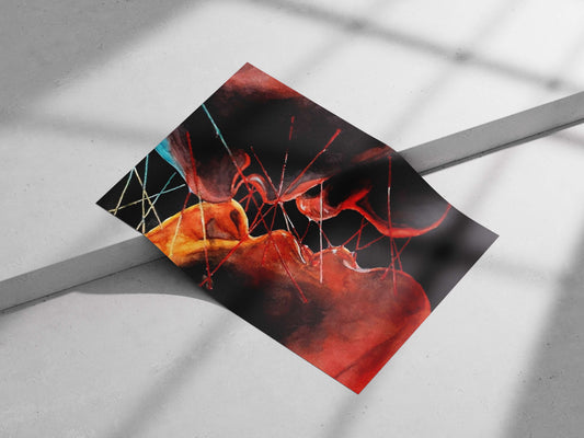 Abstract organic fluid forms with splintered red lines Abstract Organic Fluid Forms Watercolor Poster –
