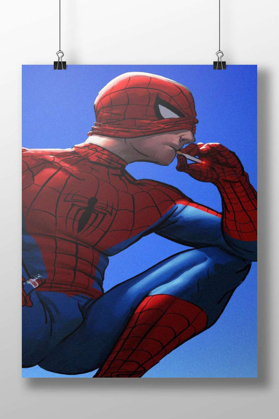 Spider-Man (Peter Parker) Spider-Man Contemplative Smoke Skyline Comic Book Art Poster – Urban Marvel Decor