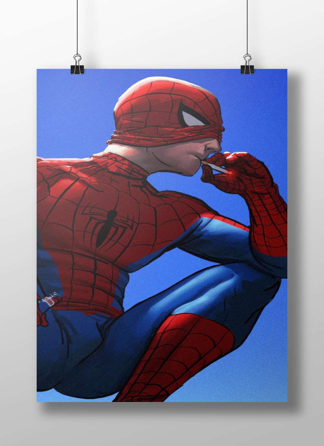 Spider-Man (Peter Parker) Spider-Man Contemplative Smoke Skyline Comic Book Art Poster – Urban Marvel Decor