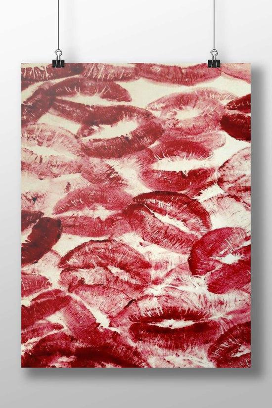 Red Lip Prints Pattern Red Lip Prints Abstract Watercolor Poster – Romantic Art Wall Print