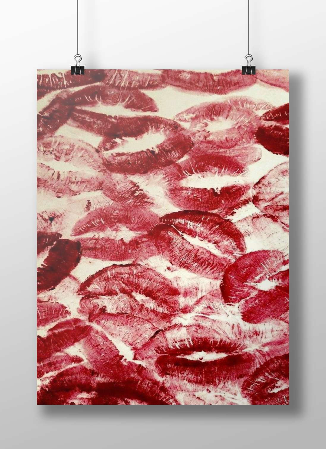 Red Lip Prints Pattern Red Lip Prints Abstract Watercolor Poster – Romantic Art Wall Print