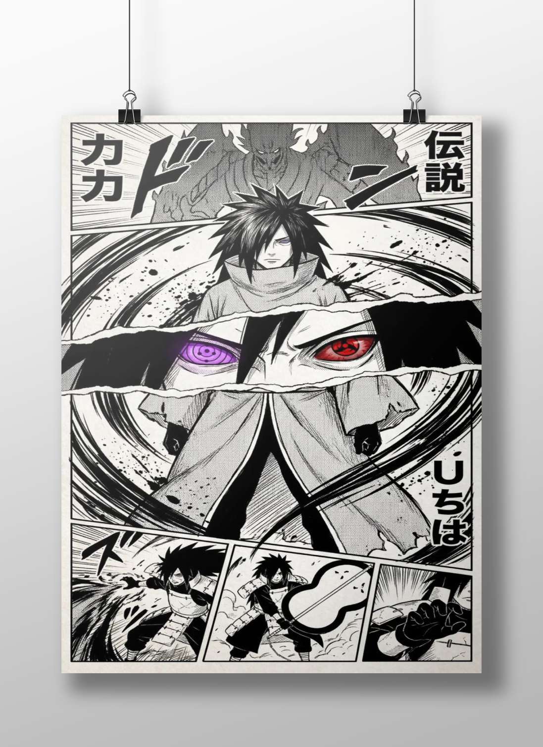 Itachi Uchiha Six Paths Sage Mode High-Contrast B&W Manga Poster – Anime Wall Art