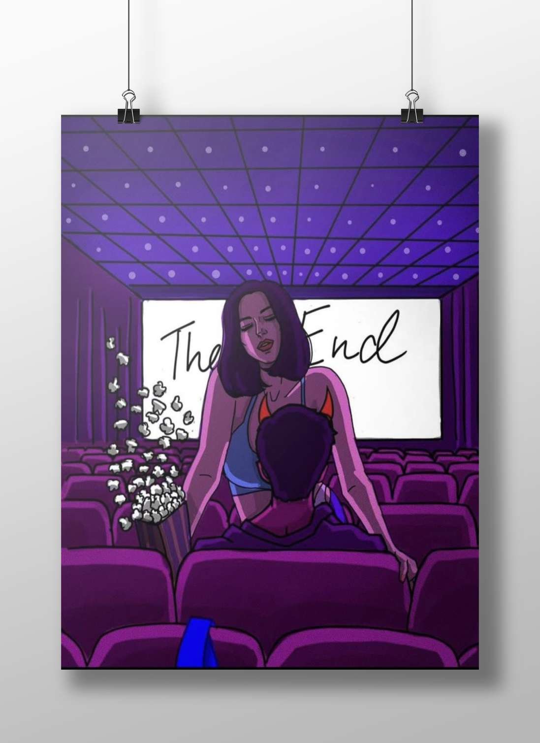 Couple in a movie theater with "The End" text Main Subject: Couple in a movie theater with "The End" text Matte BoizzBoard