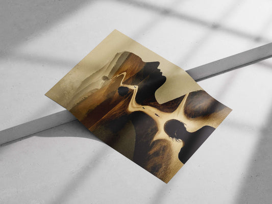 Silhouette of a Woman's Profile with Integrated Rural Landscape Winding Road Silhouette Profile Digital Collage