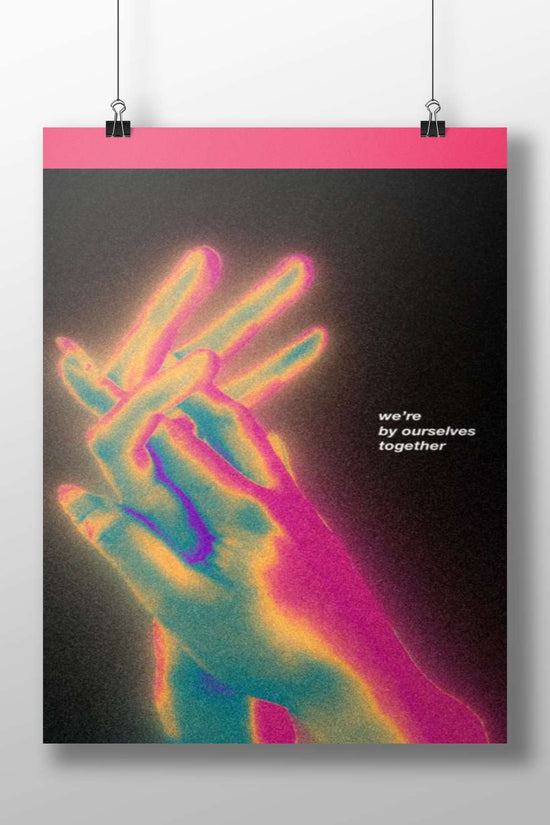 Hand (neon glitch effect) Hand Neon Glitch Art Romantic Poster – Vibrant Abstract Print