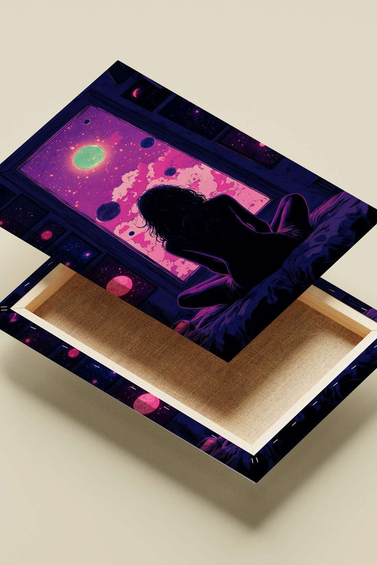 Cosmic Meditator Abstract Digital Art Poster – Pink Clouds And Celestial Window Wall Art