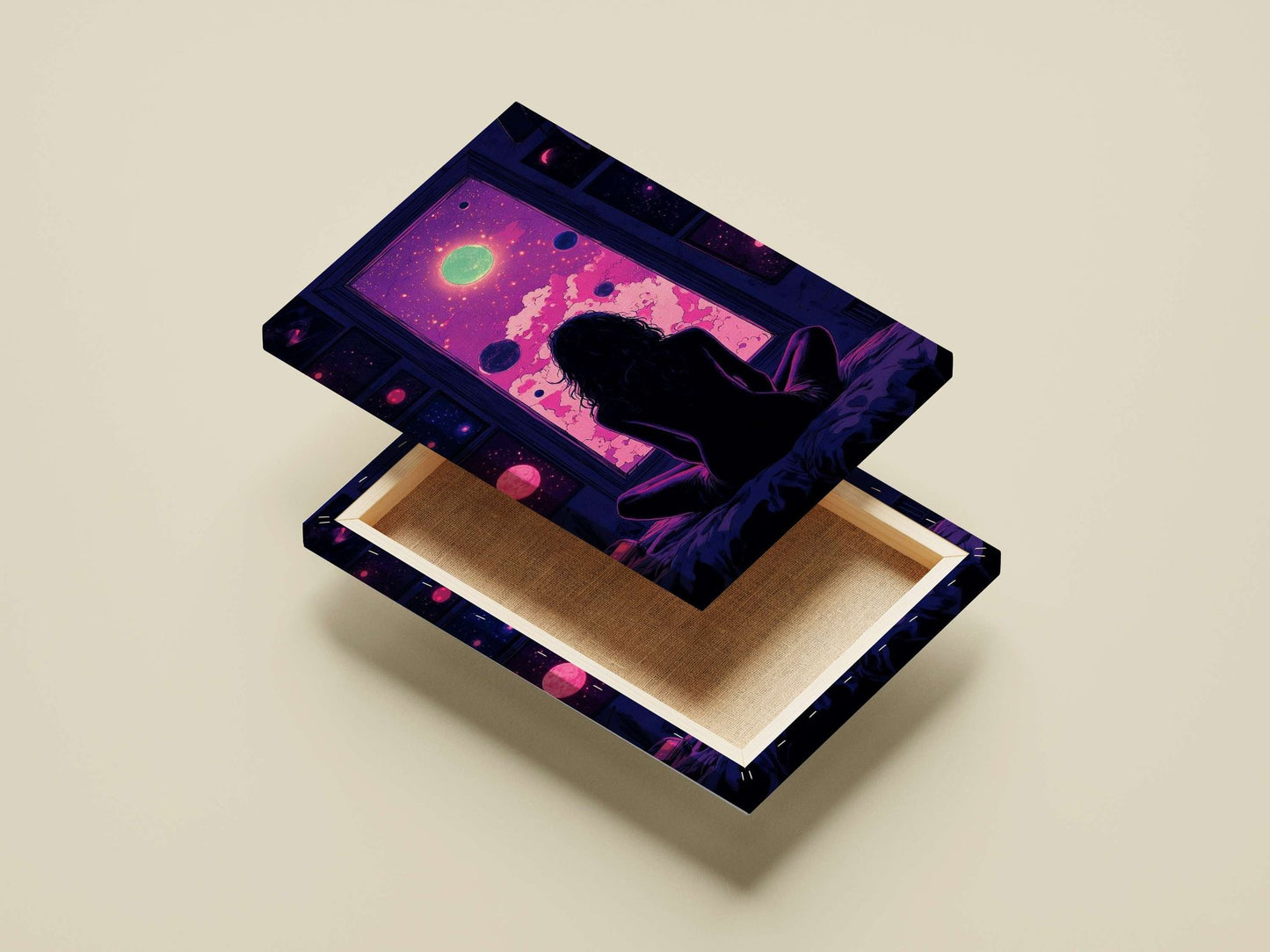 Cosmic Meditator Abstract Digital Art Poster – Pink Clouds And Celestial Window Wall Art
