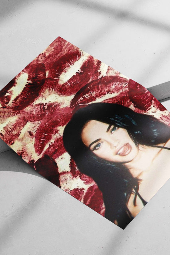 Megan Fox Playful Red Lipstick Digital Collage Poster – Pop Art Wall Art