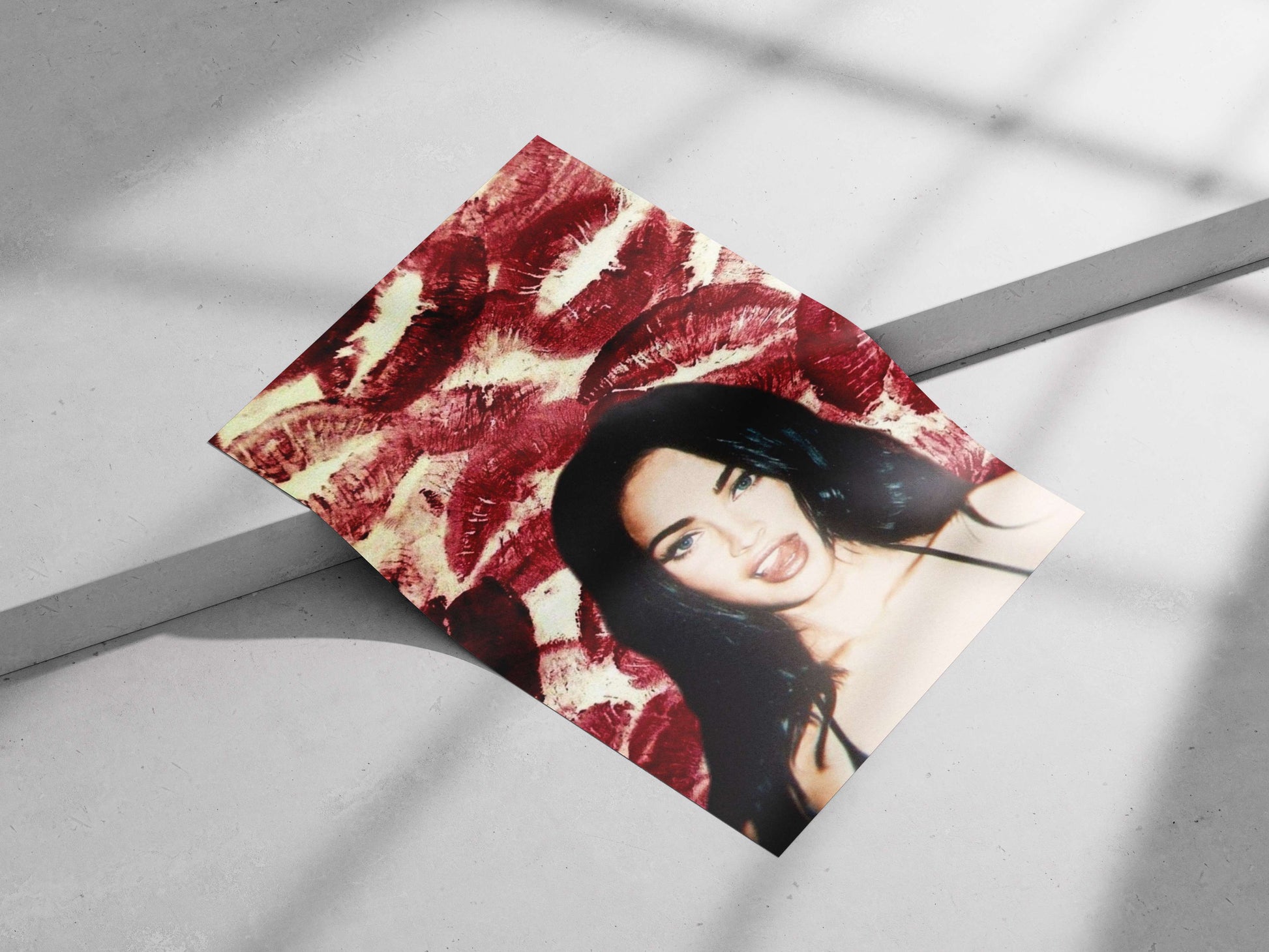 Megan Fox Playful Red Lipstick Digital Collage Poster – Pop Art Wall Art