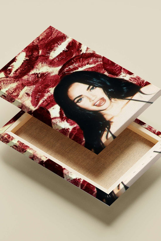 Megan Fox Playful Red Lipstick Digital Collage Poster – Pop Art Wall Art