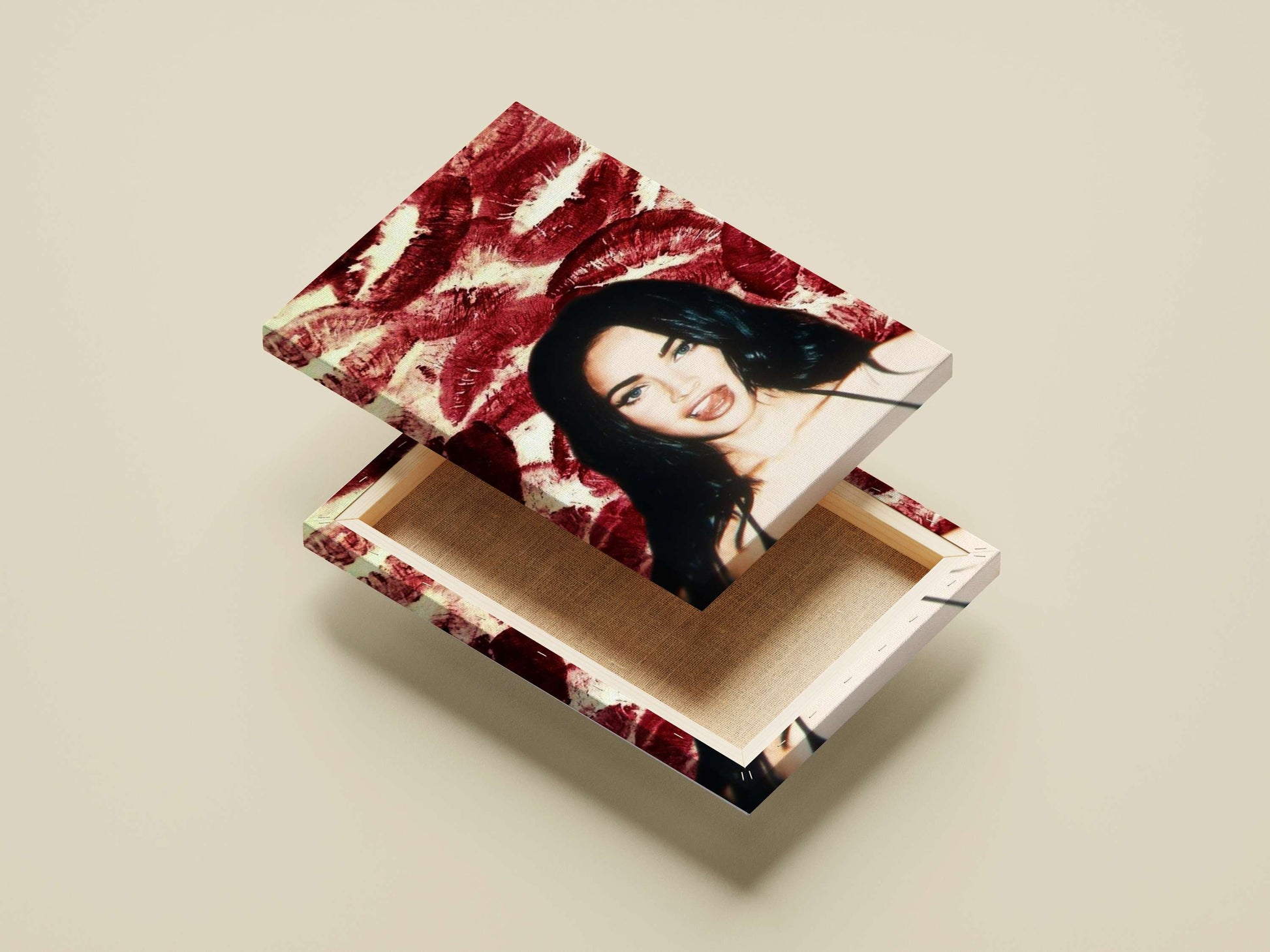 Megan Fox Playful Red Lipstick Digital Collage Poster – Pop Art Wall Art