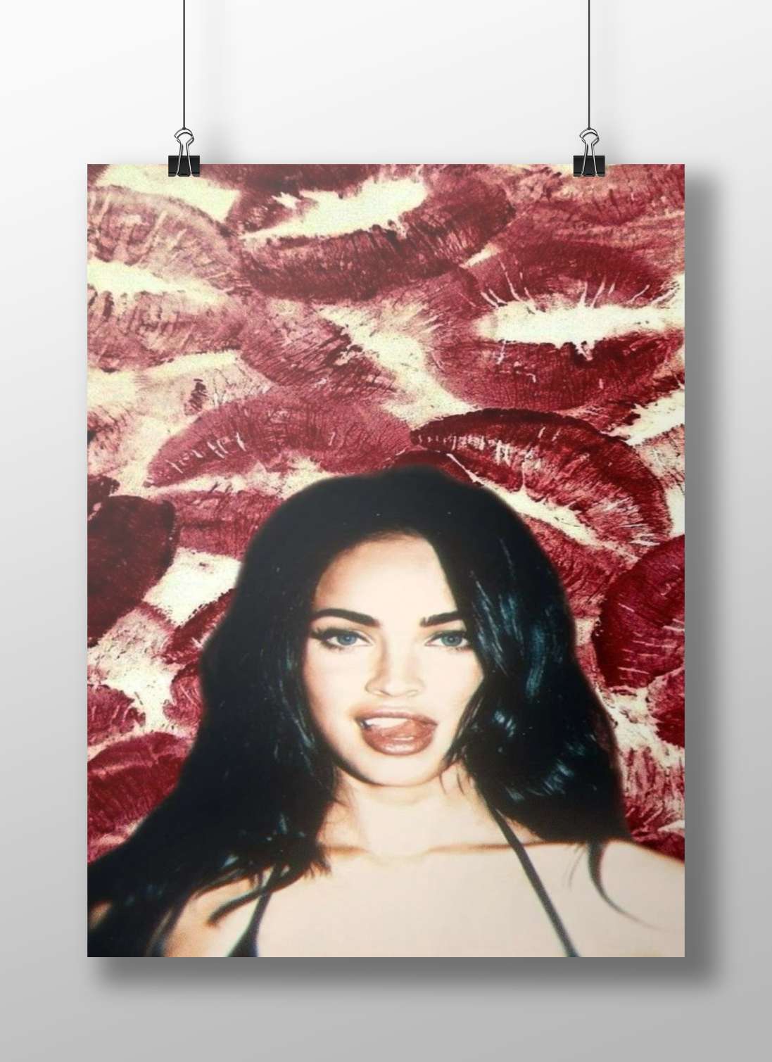 Megan Fox Playful Red Lipstick Digital Collage Poster – Pop Art Wall Art