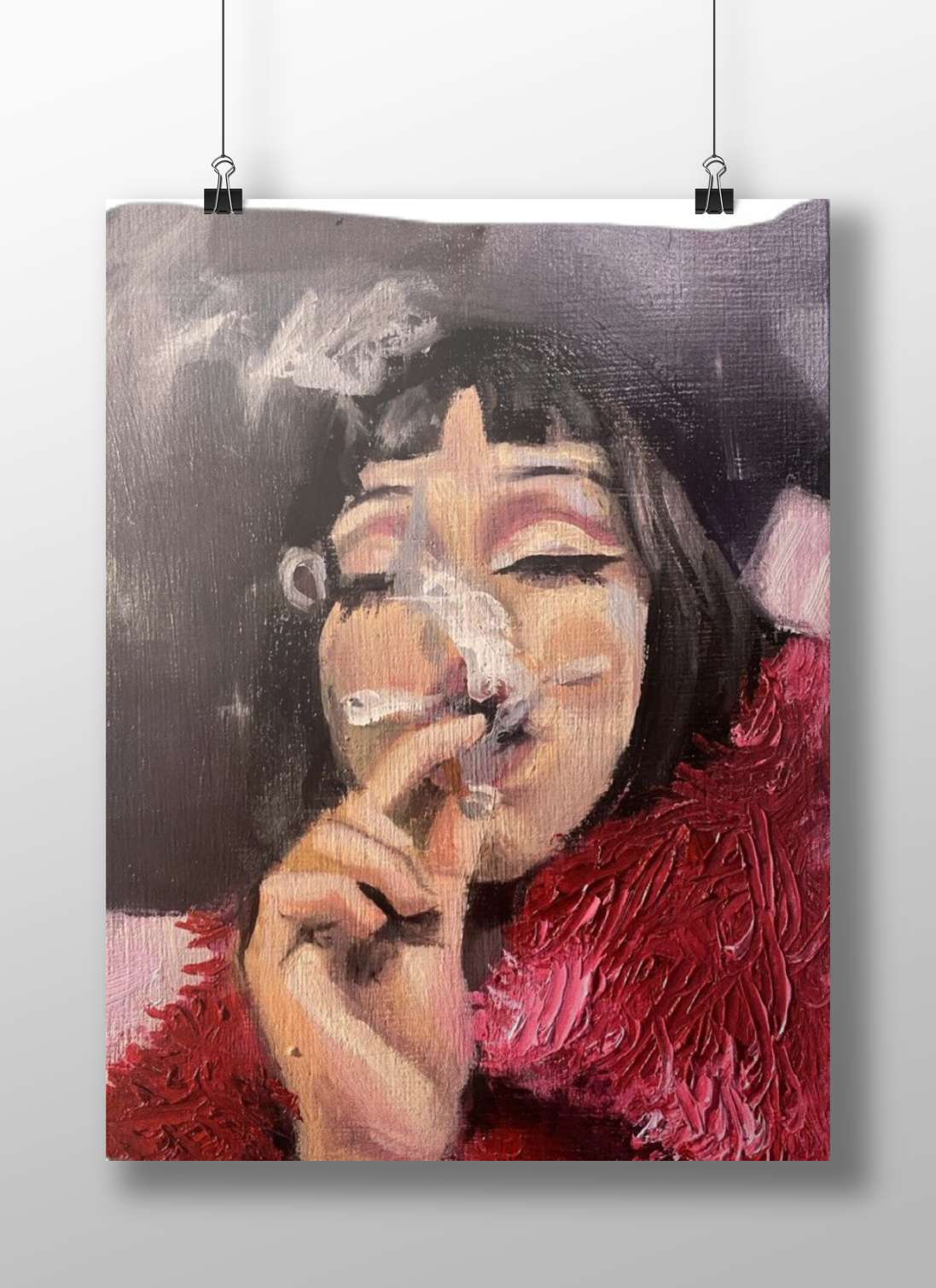 Woman smoking a cigarette with a red feather boa Marilyn Monroe Red Feather Boa Seductive