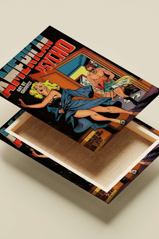 Patrick Bateman American Psycho Fleeing Woman Chainsaw Horror Vintage Comic Book Poster – Serial Killer