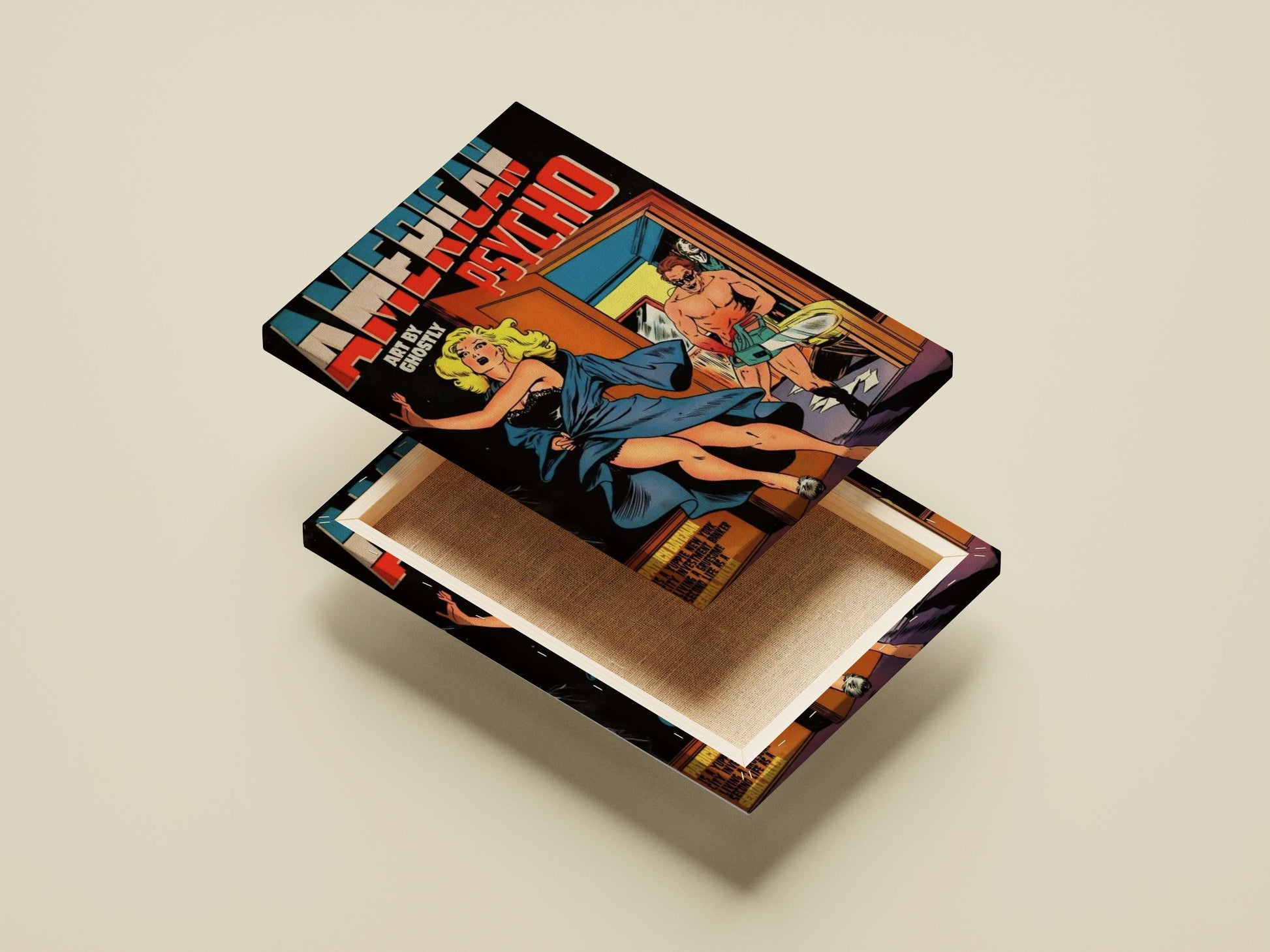 Patrick Bateman American Psycho Fleeing Woman Chainsaw Horror Vintage Comic Book Poster – Serial Killer