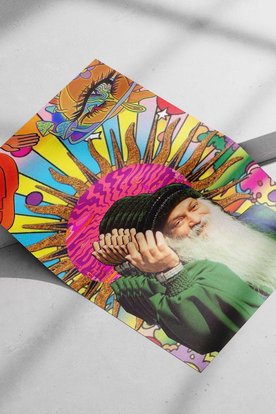 Sai Baba Cosmic Eye Stylized Vedic Spirituality Poster – Psychedelic Sun Rays Wall Art