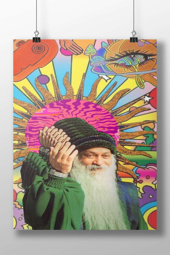 Sai Baba Cosmic Eye Stylized Vedic Spirituality Poster – Psychedelic Sun Rays Wall Art
