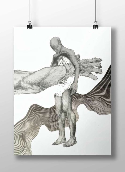 Nude Human Figure Adam - Abstract Lithograph Poster