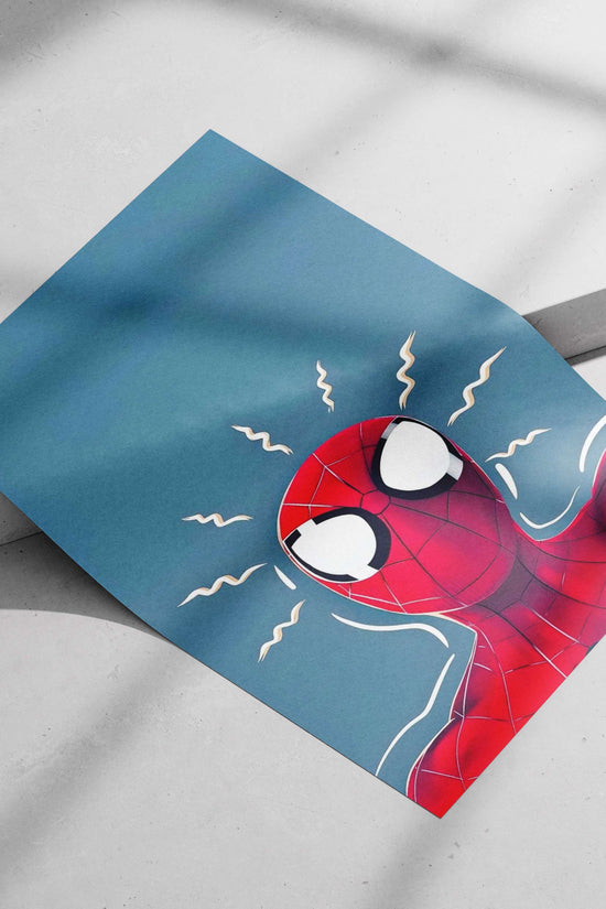 Spider-Man (Peter Parker) Spider-Man Frustrated Modern Cartoon Illustration Poster – Bold Red Web Spin Wall