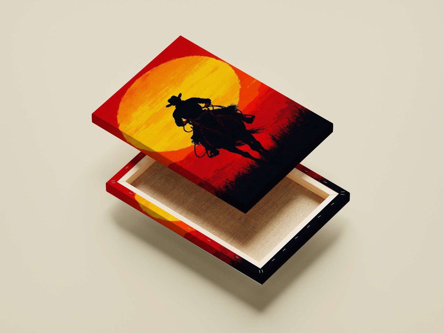 Wild West Cowboy Sunset Silhouette Poster – Vibrant Modern Minimalist Wall Art