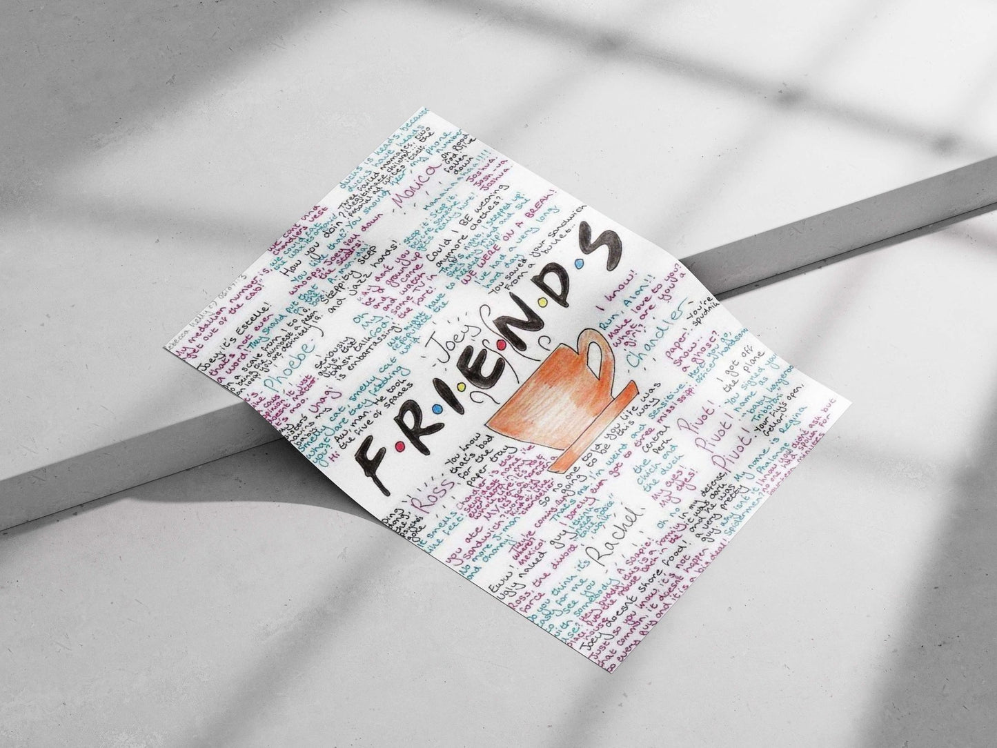 The TV show FRIENDS and its main characters (Joey, Ross, Rachel, Chandler, etc.) Main Subject: The TV show FRIENDS and its
