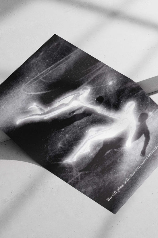 Two ethereal human silhouettes in cosmic space Space Odyssey - Ethereal Duos Poster