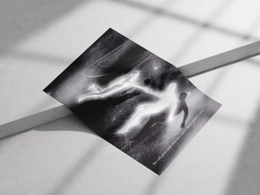 Two ethereal human silhouettes in cosmic space Space Odyssey - Ethereal Duos Poster