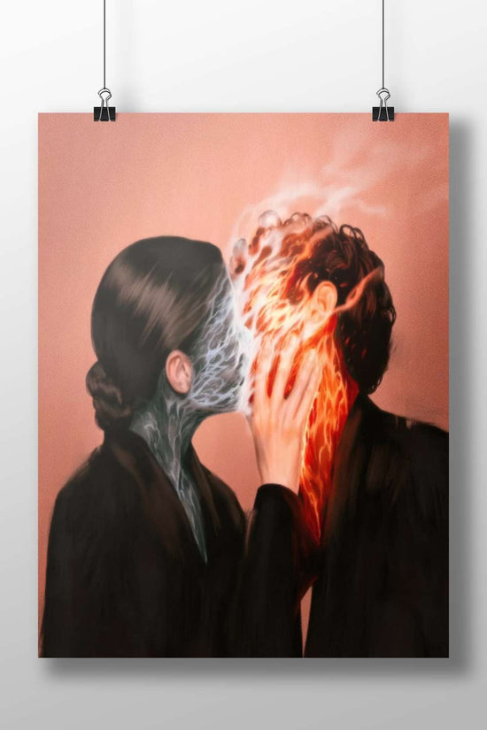 Kissing Flames - Love In Surreal Abstract Poster