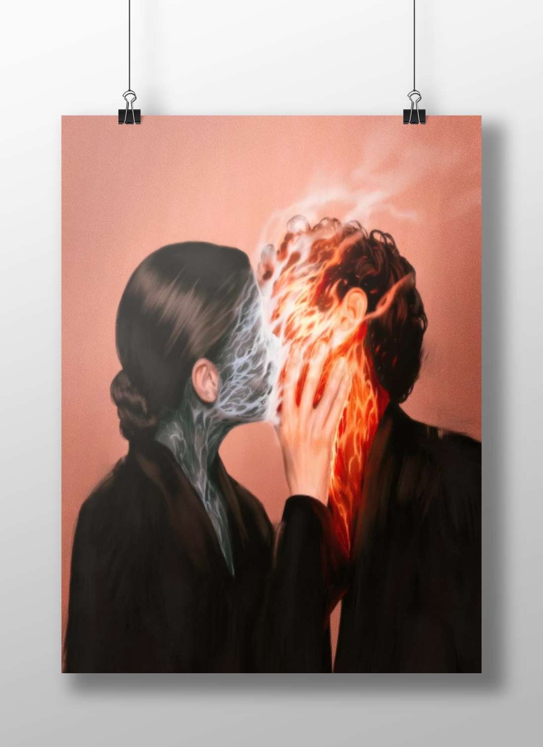 Kissing Flames - Love In Surreal Abstract Poster