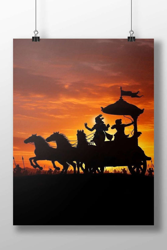 Lord Krishna Sacred Chariot Modern Silhouette Art Poster – Vedic Deity Wall Art