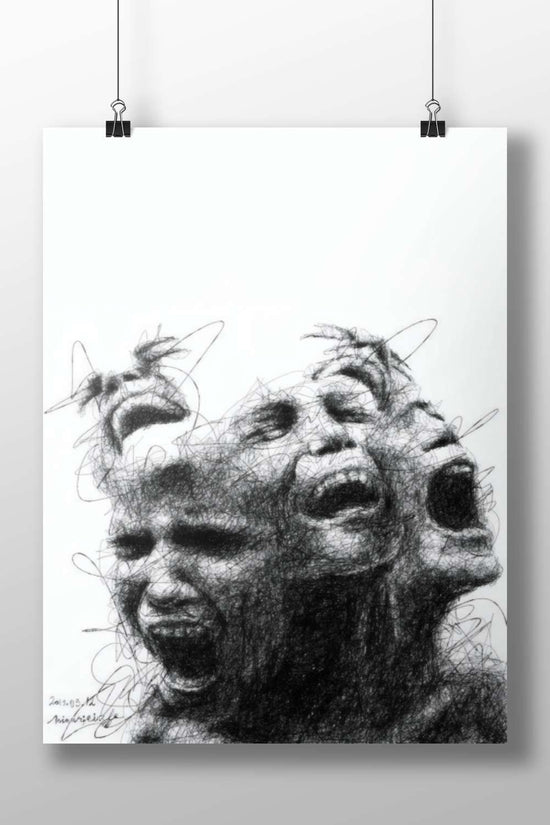 Multiple Screaming Human Faces - Graffiti Horror Poster