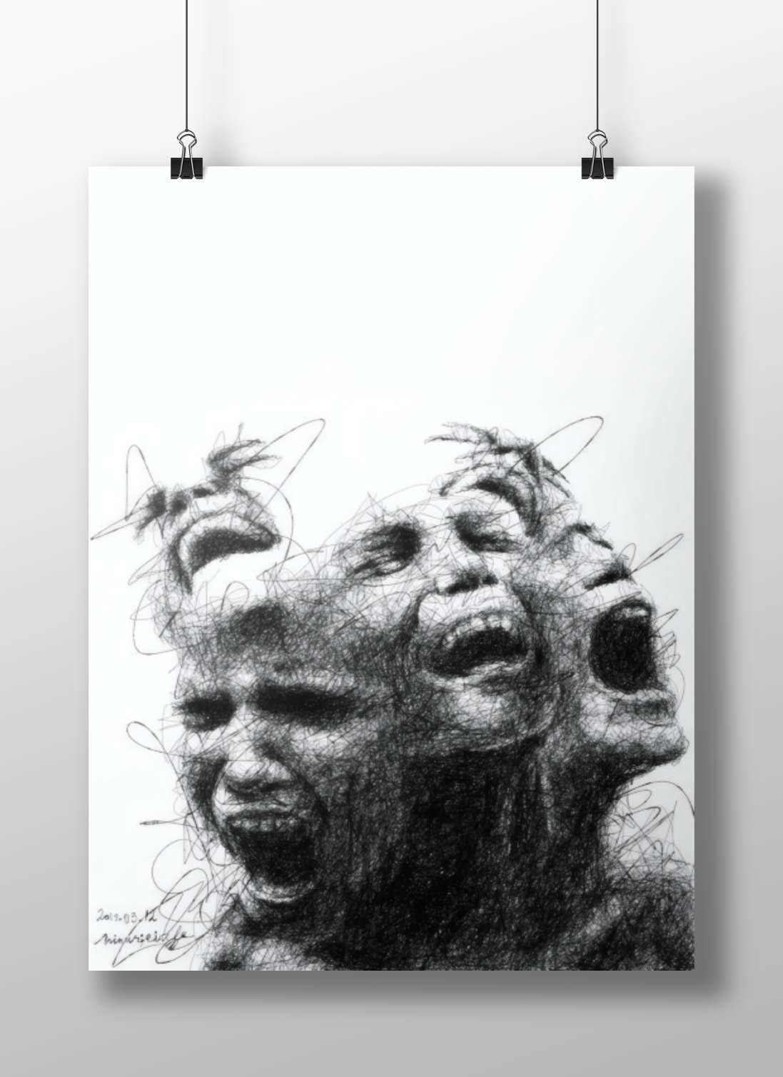 Multiple Screaming Human Faces - Graffiti Horror Poster