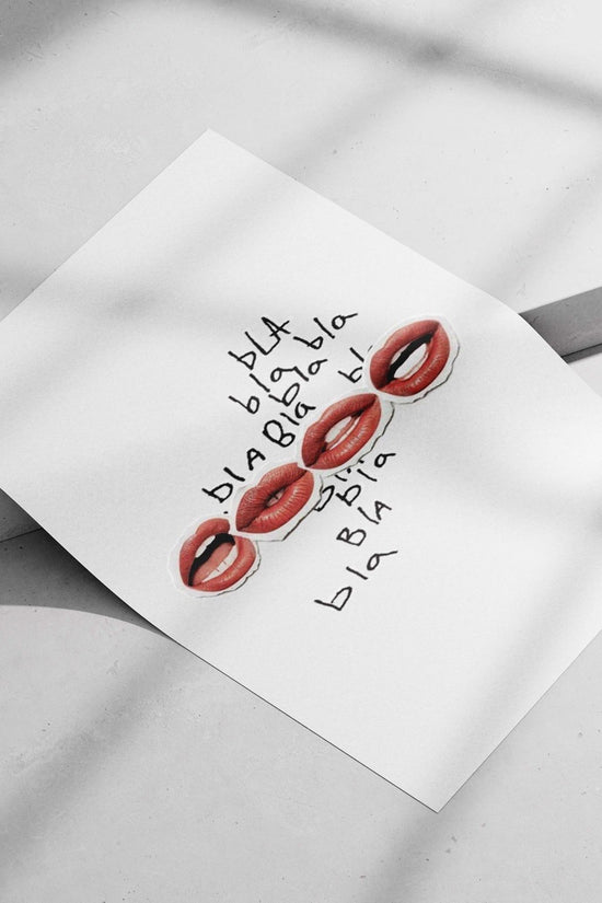 Four stylized close-ups of human lips Main Subject: Four stylized close-ups of human lips Matte poster print — Quotes wall